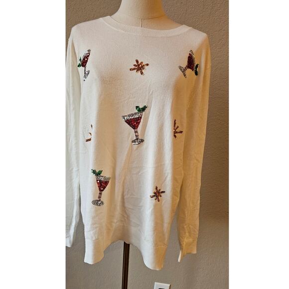 NWT Victoria Harbour Sequins Martini Holiday Christmas Sweater Women‎ Size XL - Picture 1 of 4